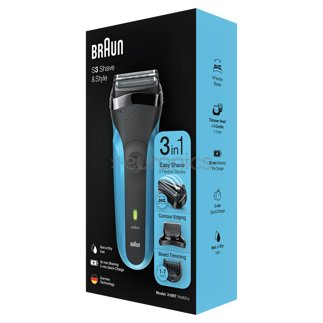 Braun Series 3 Shave & Style, Wet & Dry, zila - Skuveklis