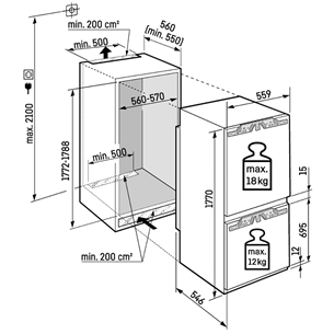Liebherr Plus BioFresh, 255 L, augstums 177 cm - Iebūvējams ledusskapis