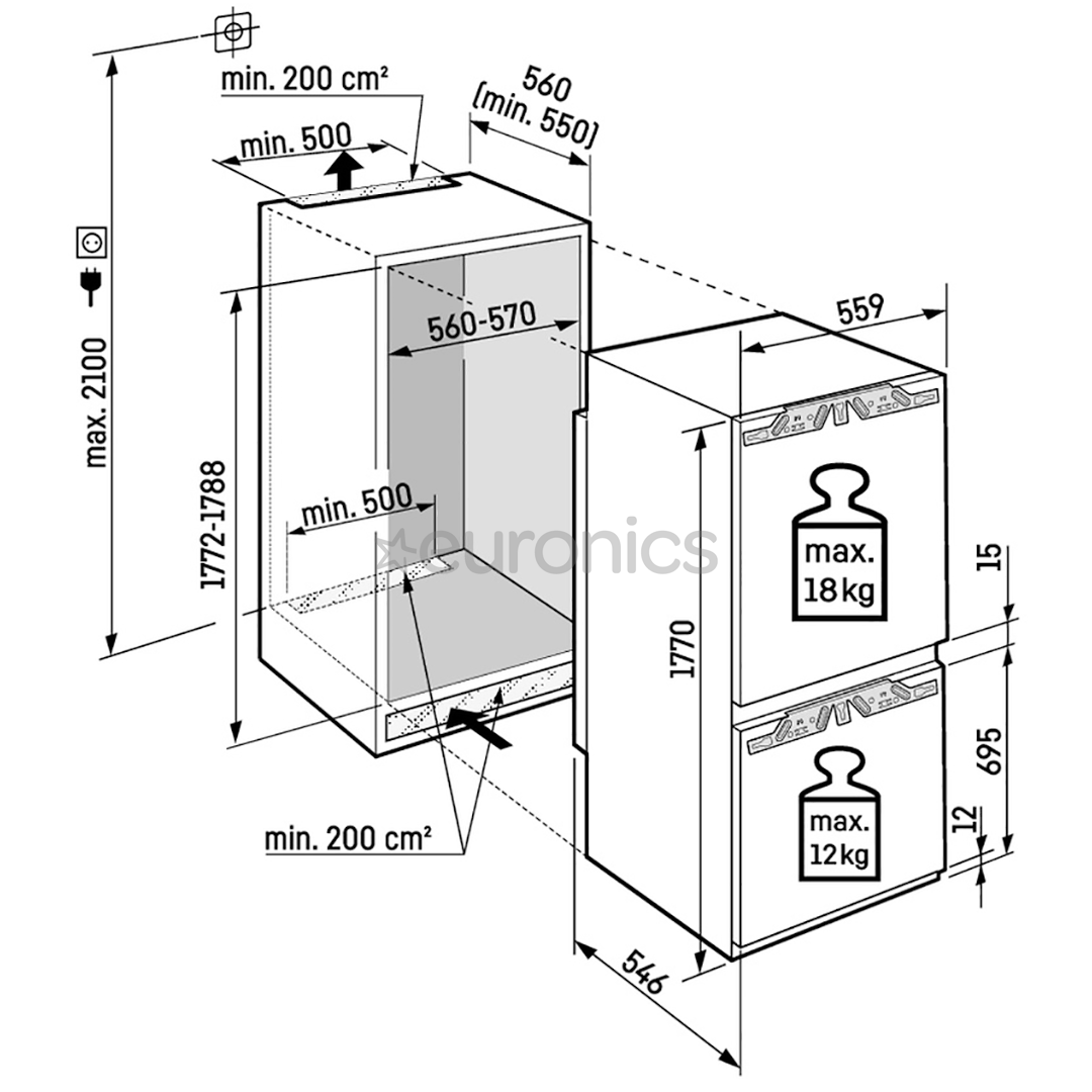 Liebherr Plus BioFresh, 255 L, augstums 177 cm - Iebūvējams ledusskapis