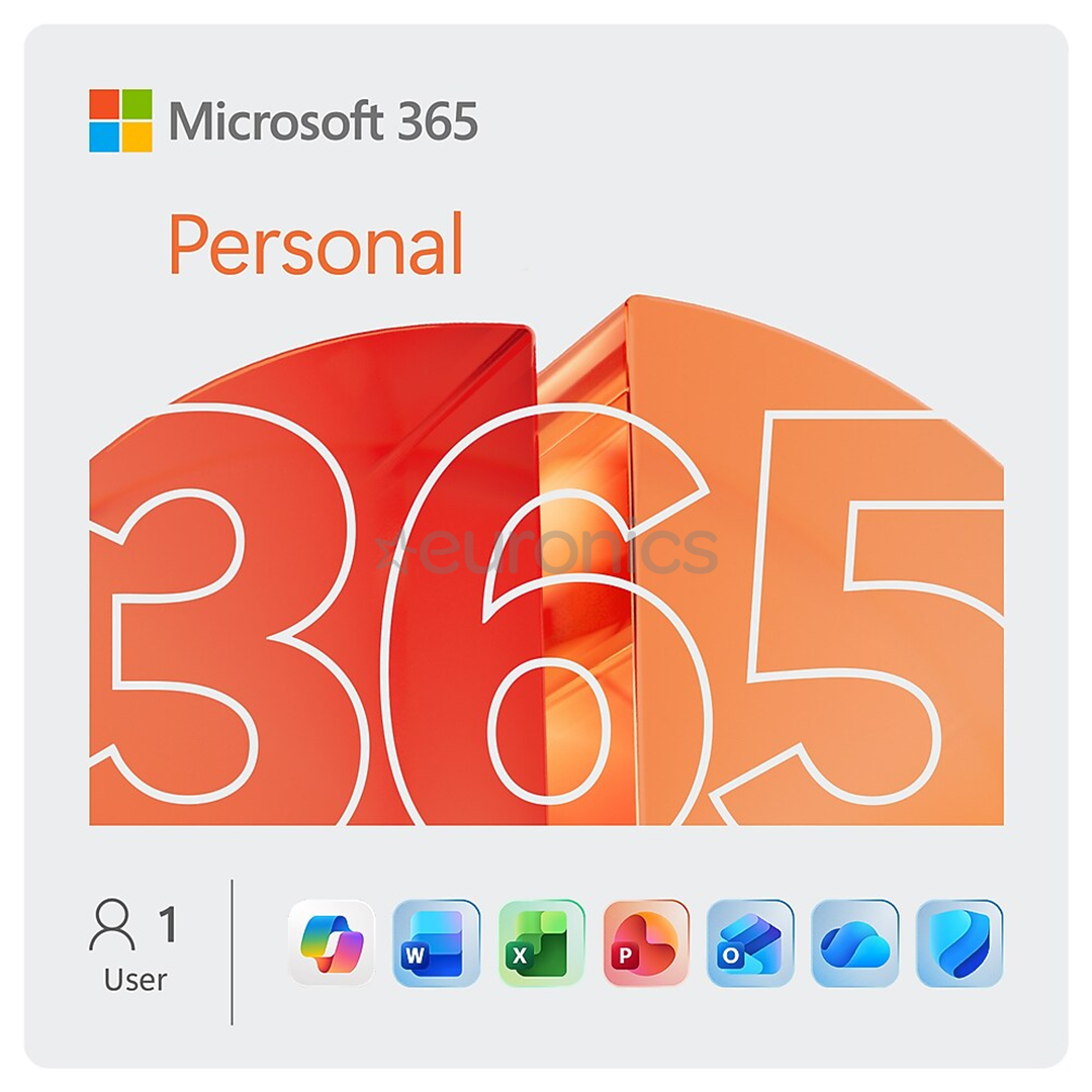 Microsoft 365 Personal, 12 mēnešu abonements, 1 lietotājs / 5 ierīces, 1 TB OneDrive, ENG - Programmatūra