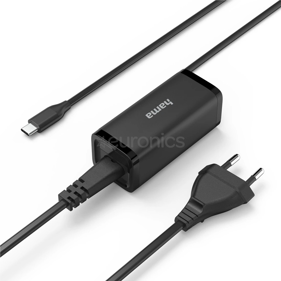 Hama, USB-C, 5-20 В, 65 Вт, черный - Зарядное устройство для ноутбука