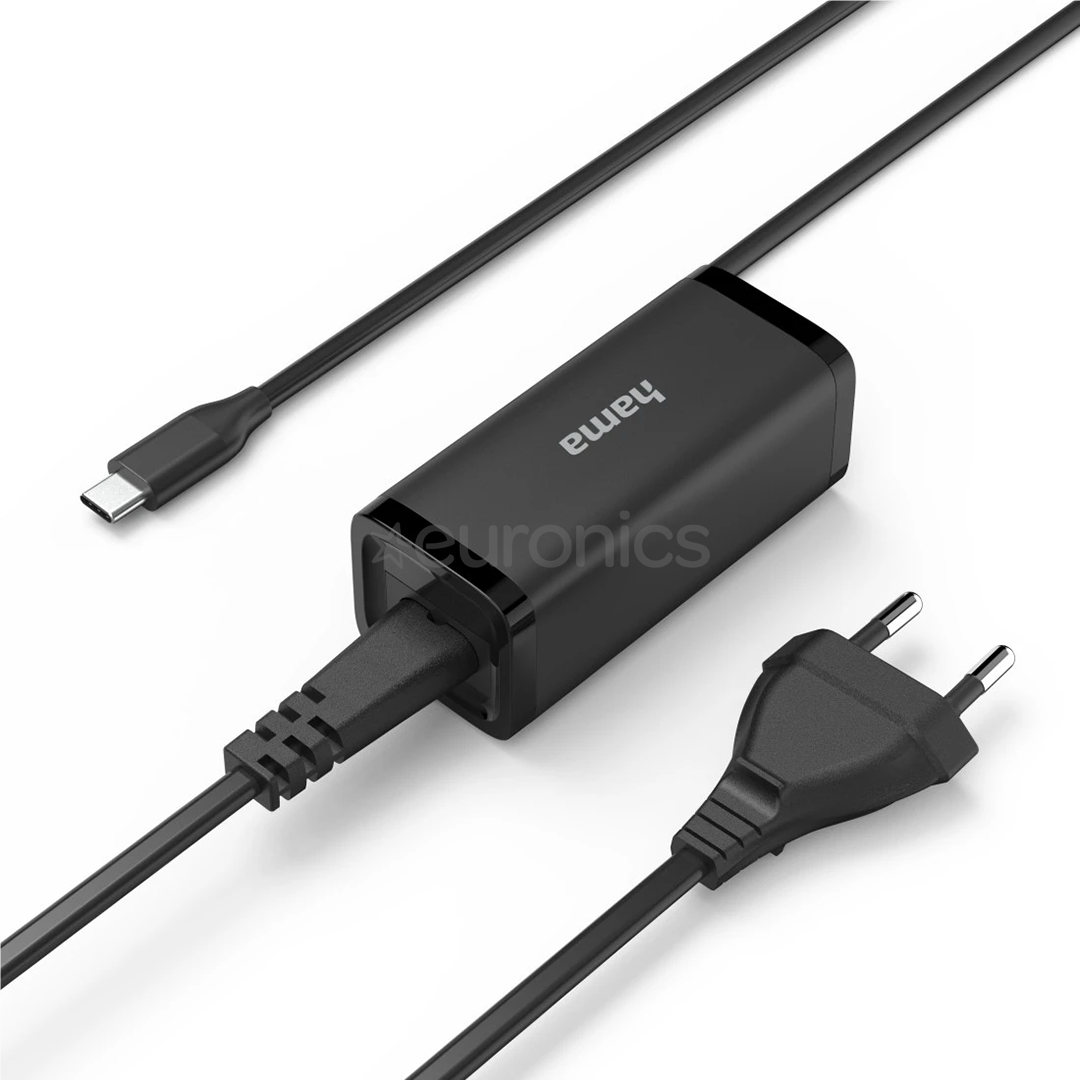 Hama, USB-C, 5-20 V, 65 W, melna - Universālais lādētājs portatīvajiem datoriem