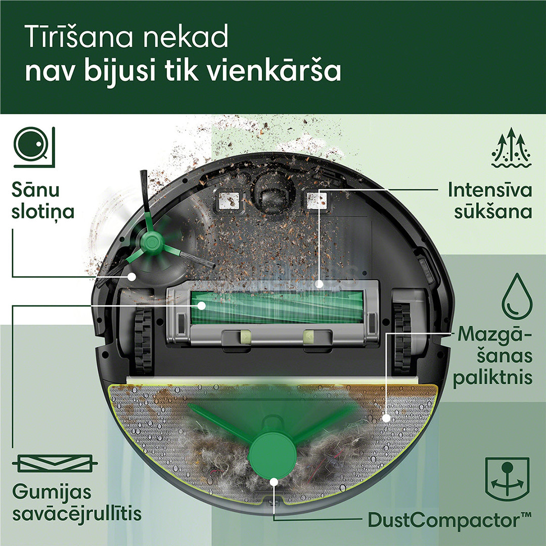 iRobot Roomba 205 DustCompactor Combo, Wet & Dry, melna - Robots putekļu sūcējs