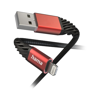 Hama Extreme Charging Cable, USB-A, Lightning, Nylon, 1.5 m, melna/sarkana - Vads 00201538