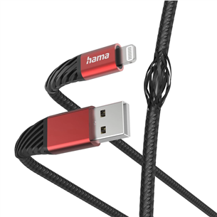Hama Extreme Charging Cable, USB-A, Lightning, Nylon, 1.5 m, melna/sarkana - Vads