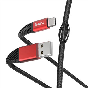 Hama Extreme Charging Cable, USB-A - USB-C, Nylon, 1.5 m, melns/sarkans - Vads 00201540