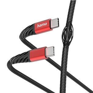 Hama Extreme Charging Cable, USB-C - USB-C, 60 W, Nylon, 1.5 m, melna/sarkana- Vads 00201542