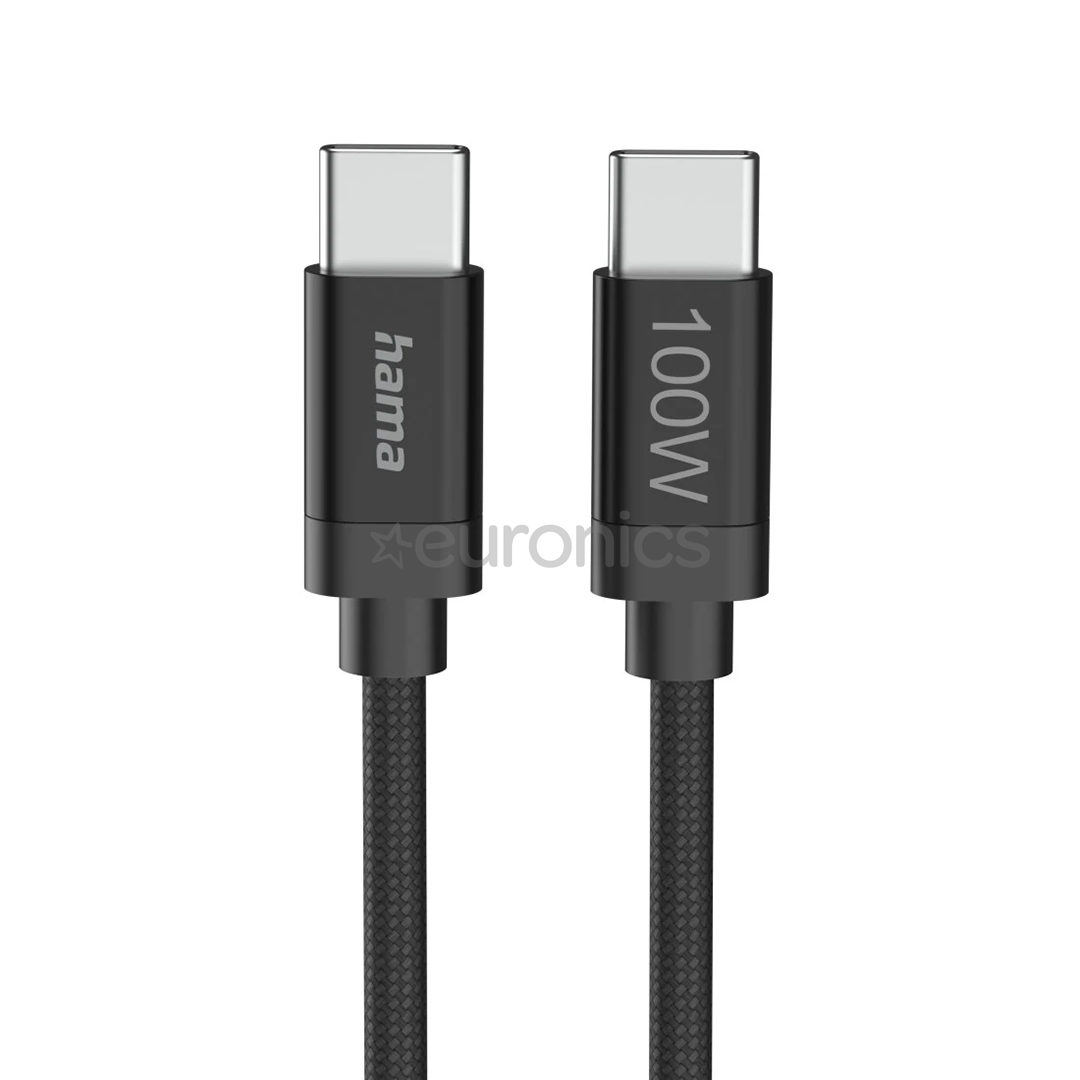 Hama Fabric Charging Cable, USB-C - USB-C, Nylon, 3 m, melns - Vads