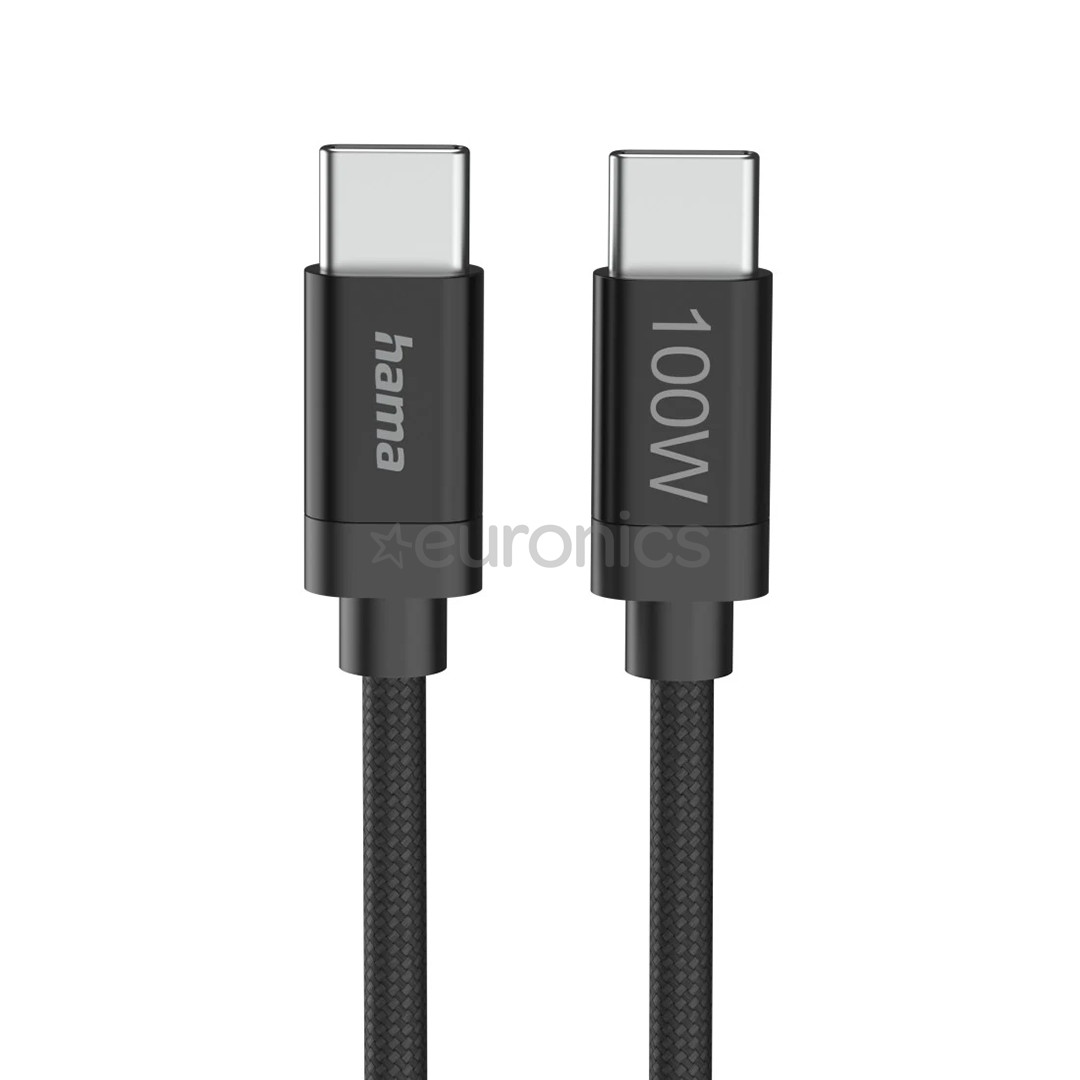 Hama Fabric Charging Cable, USB-C - USB-C, нейлон, 1,5 м, черный - Кабель