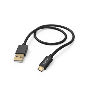 Hama Fabric Charging Cable, USB-A - Micro-USB, 1,5 m, nylon, melna - Vads 00201543