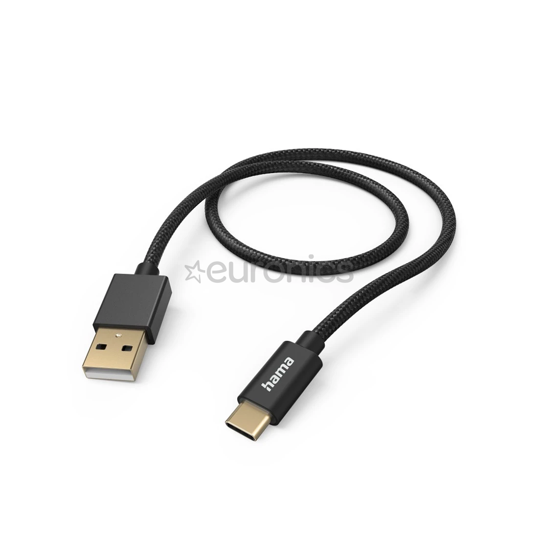 Hama Fabric Charging Cable, USB-A - USB-C, 1,5 m, nylon, melna - Vads