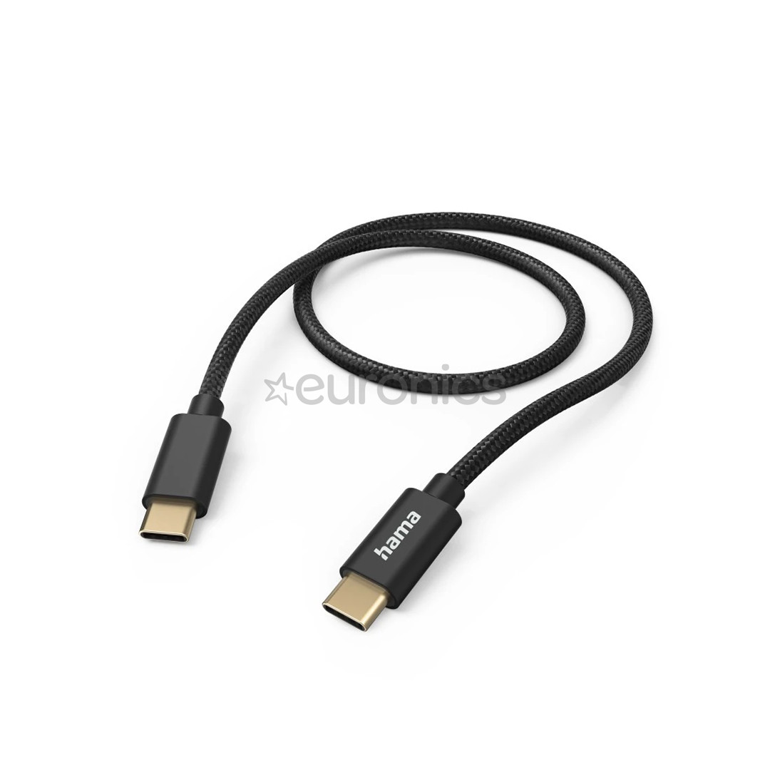Hama Fabric Charging Cable, USB-C - USB-C, 1,5 м, нейлон, черный - Кабель