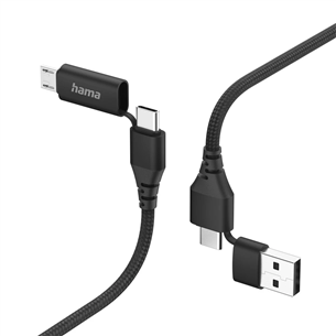Hama 4-in-1 USB-C/USB-A - USB-C/Micro-USB, 1,5 m, nylon, melna - Vads 00201537