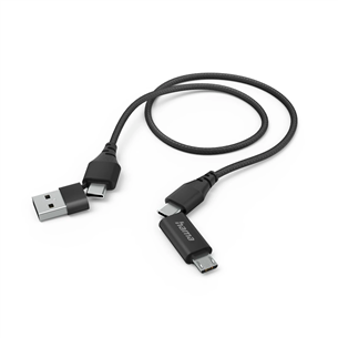 Hama 4-in-1 USB-C/USB-A - USB-C/Micro-USB, 1,5 m, nylon, melna - Vads