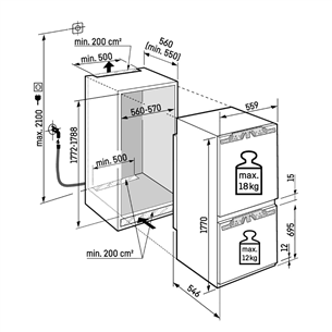 Liebherr Peak NoFrost, 255 л, высота 177 см - Интегрируемый холодильник