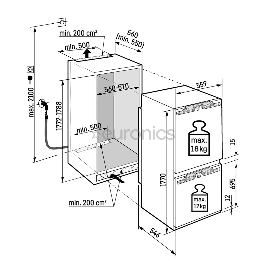 Liebherr Peak NoFrost, 255 л, высота 177 см - Интегрируемый холодильник
