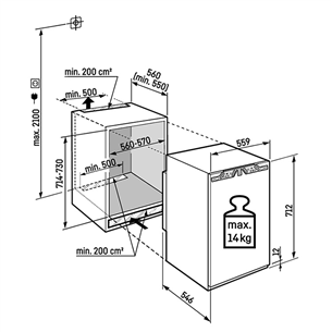 Liebherr pure NoFrost, 66 L, augstums 72 cm - Iebūvējama saldētava