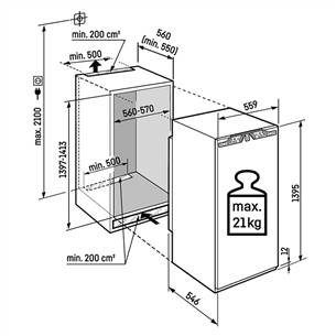 Liebherr prime NoFrost, 156 л, высота 140 см - Интегрируемый морозильник