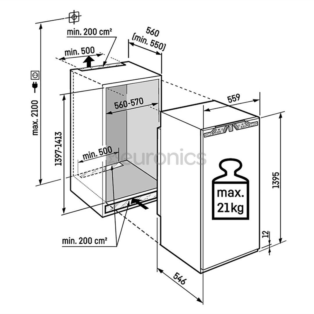 Liebherr prime NoFrost, 156 л, высота 140 см - Интегрируемый морозильник