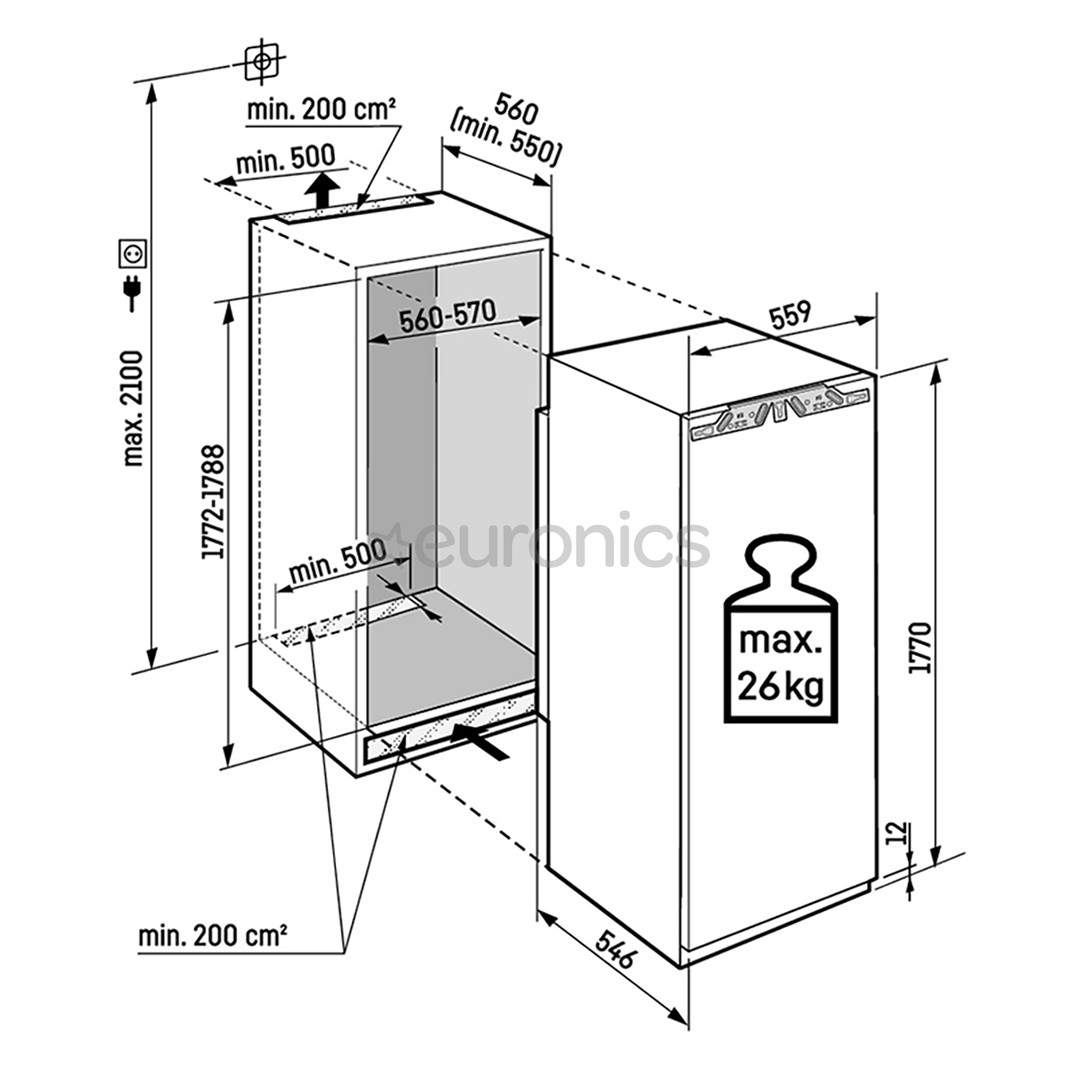 Liebherr pure NoFrost, 213 л, высота 177 см - Интегрируемый морозильник