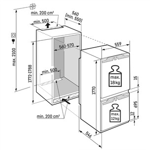 Liebherr EasyFresh NoFrost, 254 L, augstums 177 cm - Iebūvējams ledusskapis