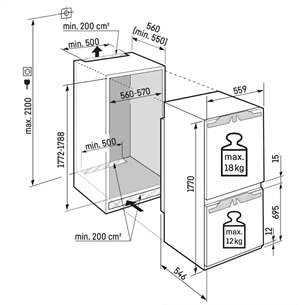 Liebherr EasyFresh NoFrost, 254 L, height 177 cm - Built-in refrigerator