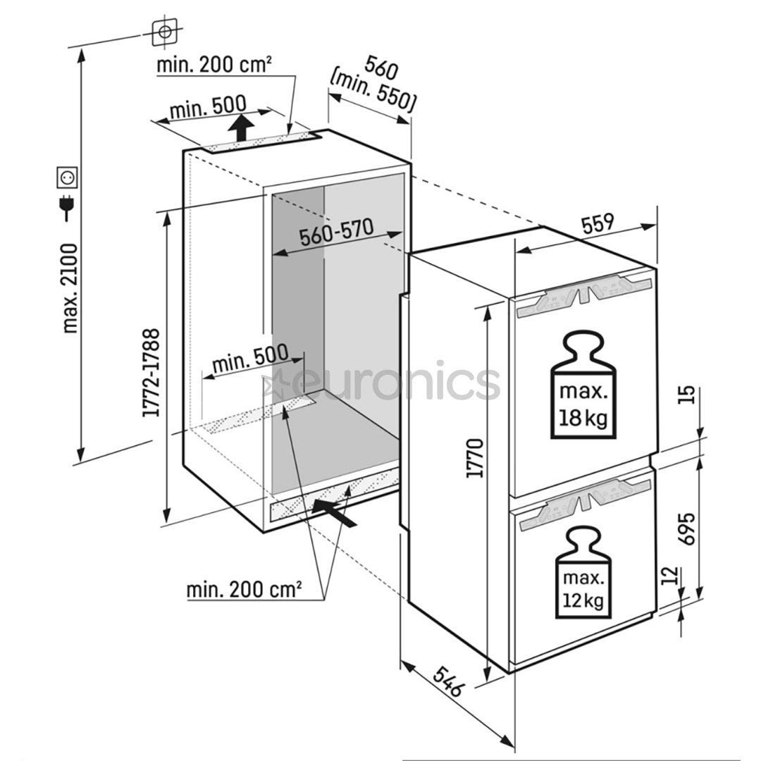 Liebherr EasyFresh NoFrost, 254 L, height 177 cm - Built-in refrigerator