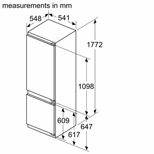 Bosch, Series 4, 270 L, height 178 cm - Built-in refrigerator