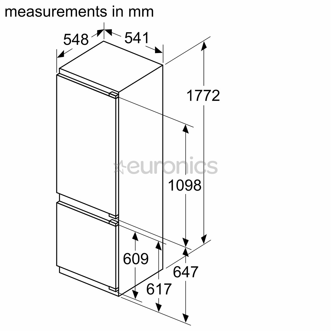 Bosch, Series 4, 270 L, height 178 cm - Built-in refrigerator