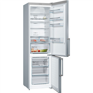 Bosch, Series 4, NoFrost, 279 L, augstums 203 cm, nerūsējošā tērauda - Ledusskapis