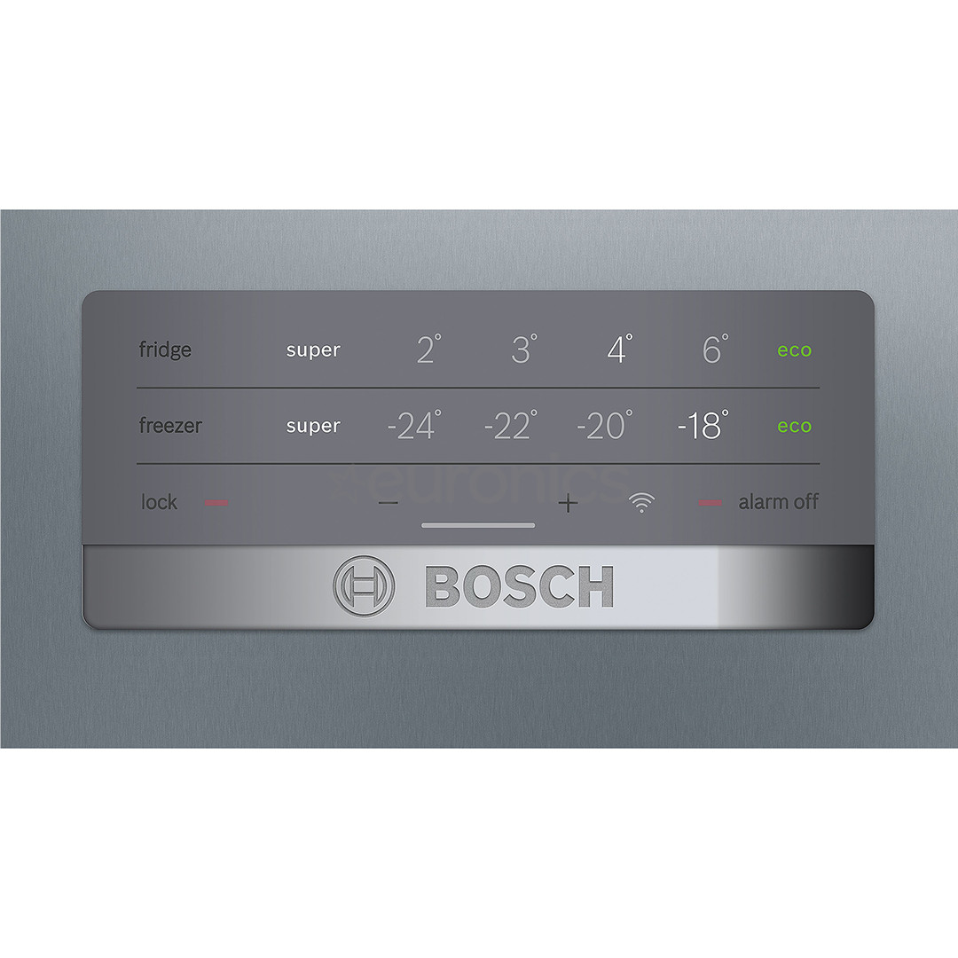 Bosch, Series 4, NoFrost, 279 L, augstums 203 cm, nerūsējošā tērauda - Ledusskapis