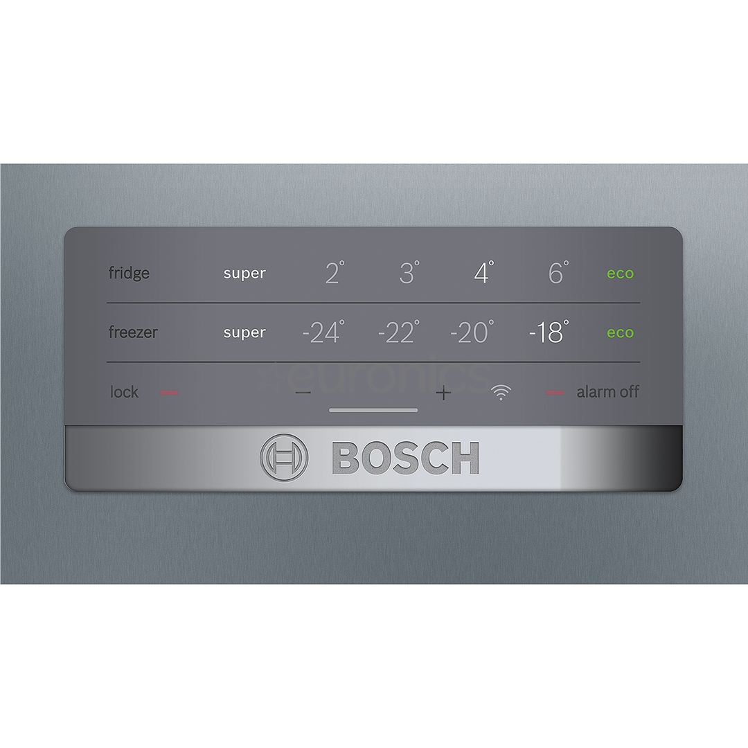 Bosch, Series 4, NoFrost, 279 L, augstums 203 cm, nerūsējošā tērauda - Ledusskapis