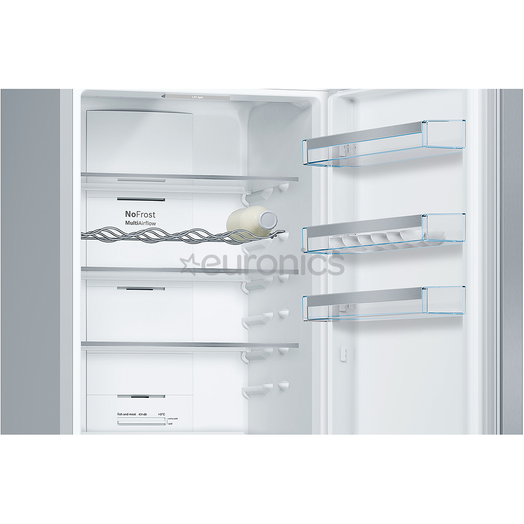 Bosch, Series 4, NoFrost, 279 L, augstums 203 cm, nerūsējošā tērauda - Ledusskapis