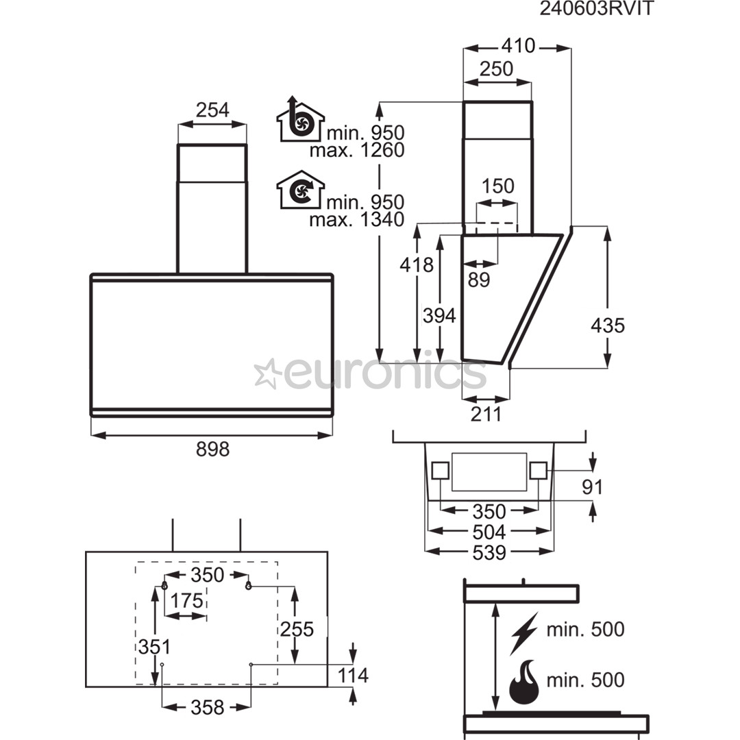 AEG 7000 Series, 760 m³/h, black - Cooker hood