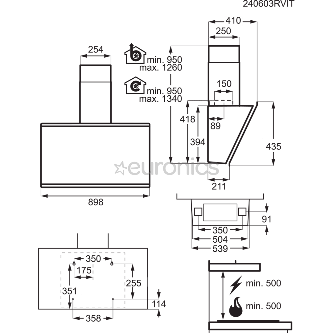AEG 7000 Series, 760 m³/h, black - Cooker hood
