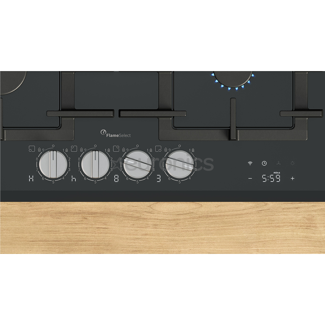 Bosch, Series 8, platums 59 cm, melna - Iebūvējama gāzes plīts virsma