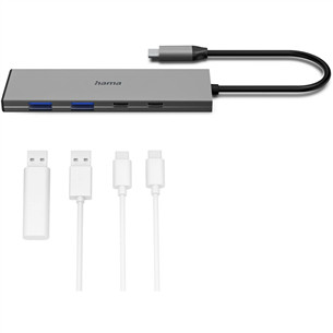 Hama USB-C Hub, 2x USB-C, 2x USB-A 3.2 Gen 2, pelēka - Adapteris