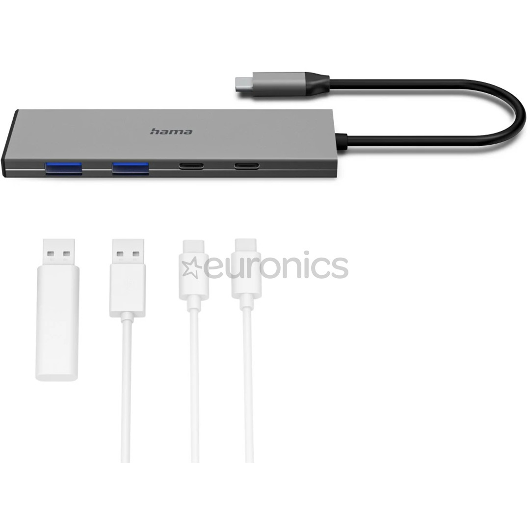 Hama USB-C Hub, 2x USB-C, 2x USB-A 3.2 Gen 2, pelēka - Adapteris