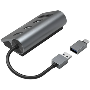 Hama USB Hub, 3x USB-A 3.2 Gen 1, SD, microSD, USB-C Adapter, melna/pelēka - Adapteris