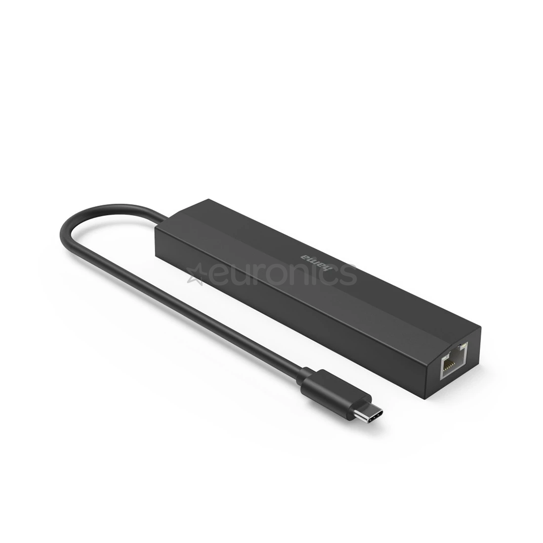 Hama USB-C Hub, 3x USB-A 3.2 Gen 1, USB-C, HDMI, LAN, melna - Adapteris