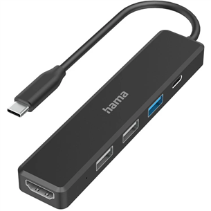 Hama USB-C Hub, 3x USB-A, USB-C, HDMI, melna - Adapteri