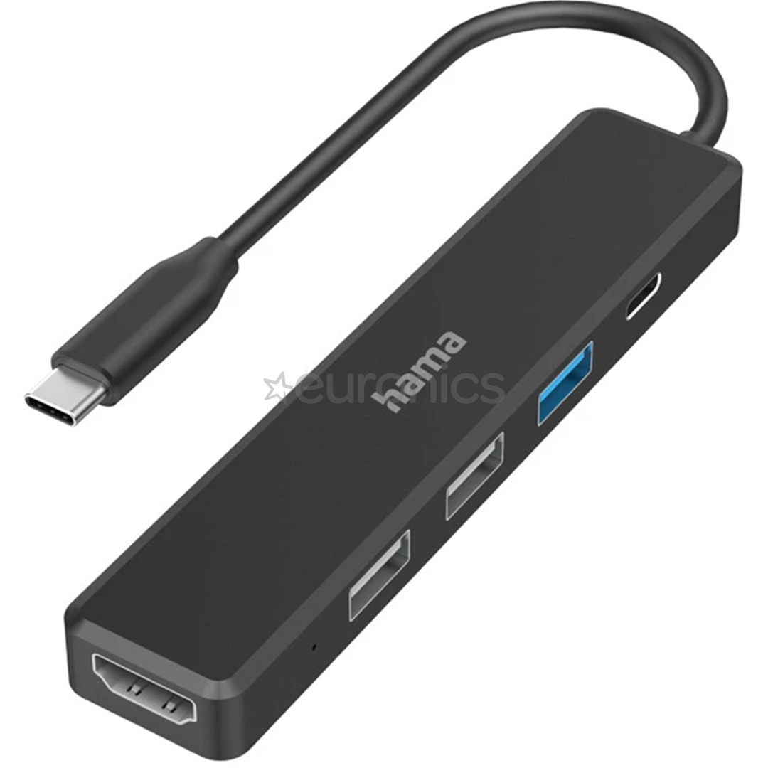 Hama USB-C Hub, 3x USB-A, USB-C, HDMI, melna - Adapteri