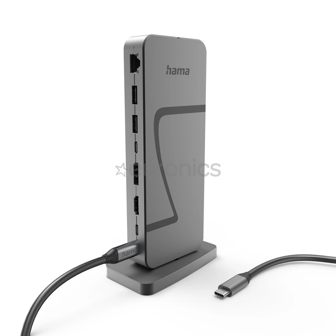 Hama Connect2Office Speed, USB-C, 10 ports, USB4, 140 W, pelēka - Portatīvā datora dokstacija