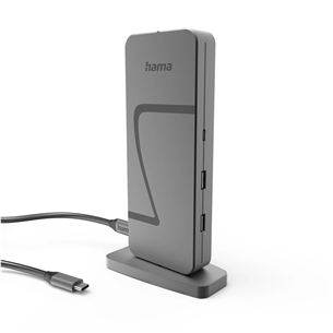 Hama Connect2Office Speed, USB-C, 10 ports, USB4, 140 W, pelēka - Portatīvā datora dokstacija