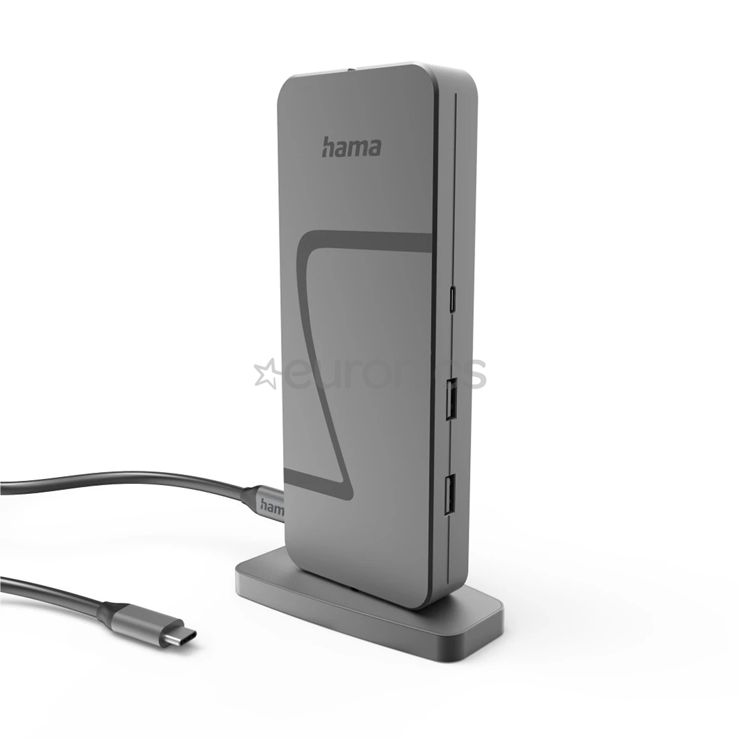 Hama Connect2Office Speed, USB-C, 10 ports, USB4, 140 W, pelēka - Portatīvā datora dokstacija