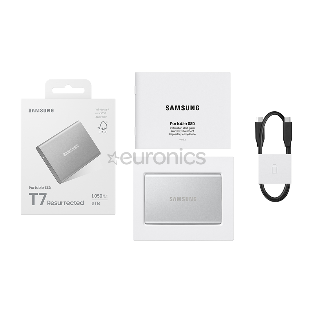 Samsung Portable SSD T7 Resurrected, 2 ТБ, USB 3.2 Gen 2, серебристый - Внешний накопитель SSD