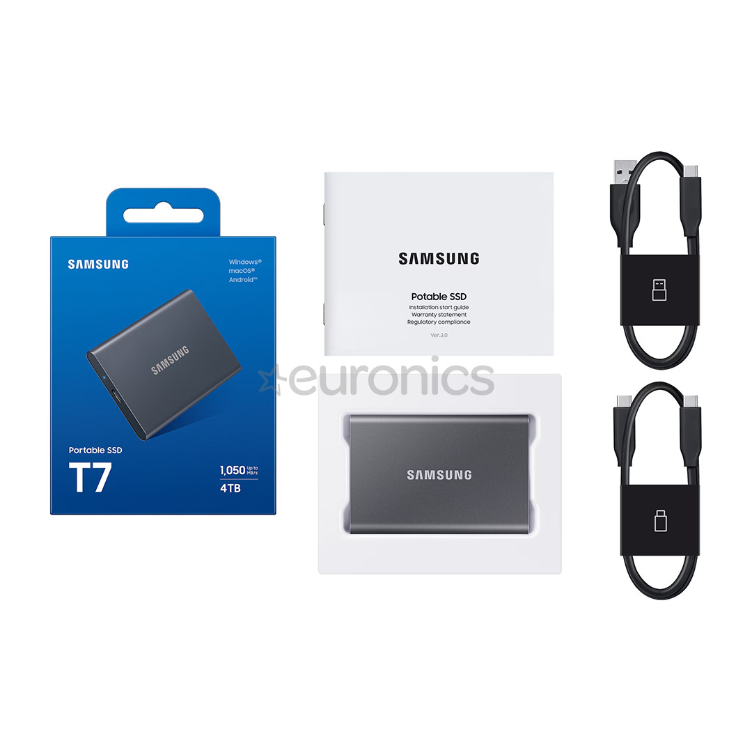 Samsung Portable SSD T7, 4 TB, USB 3.2 Gen 2, gray - External SSD