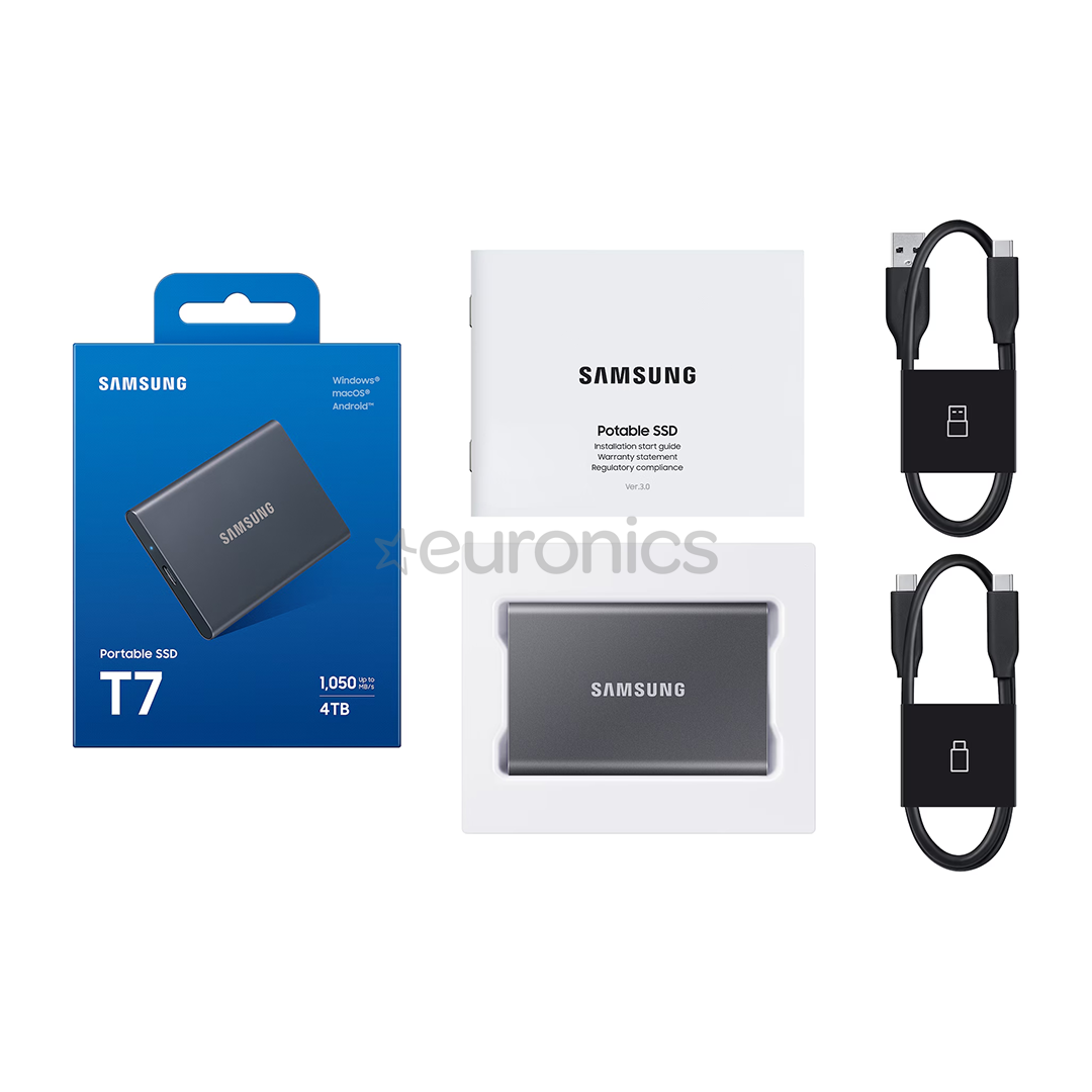 Samsung Portable SSD T7, 4 TB, USB 3.2 Gen 2, серый - Внешний накопитель SSD