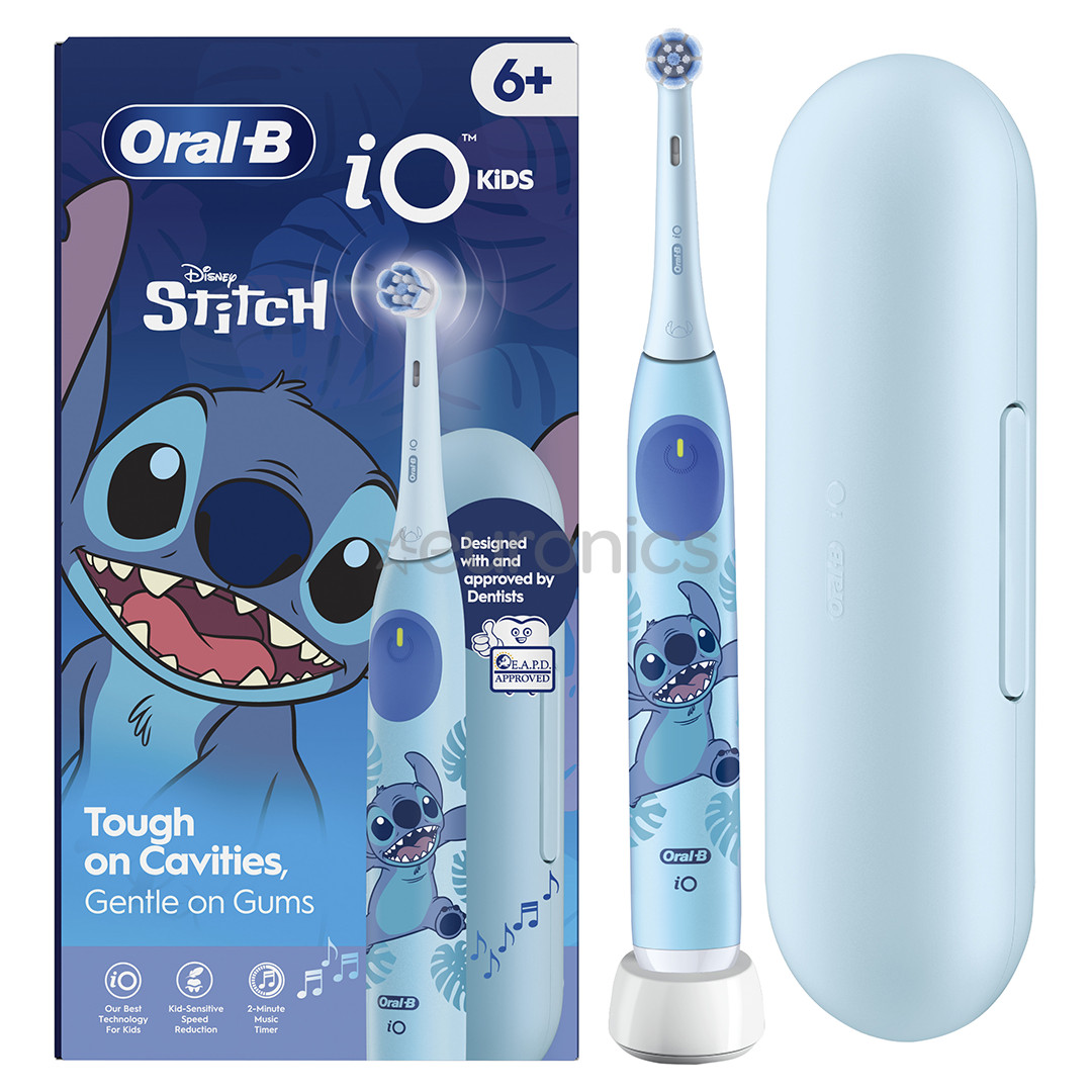 Braun Oral-B iO Kids, Disney, Stitch, zila - Elektriskā zobu birste + ceļojuma futrālis