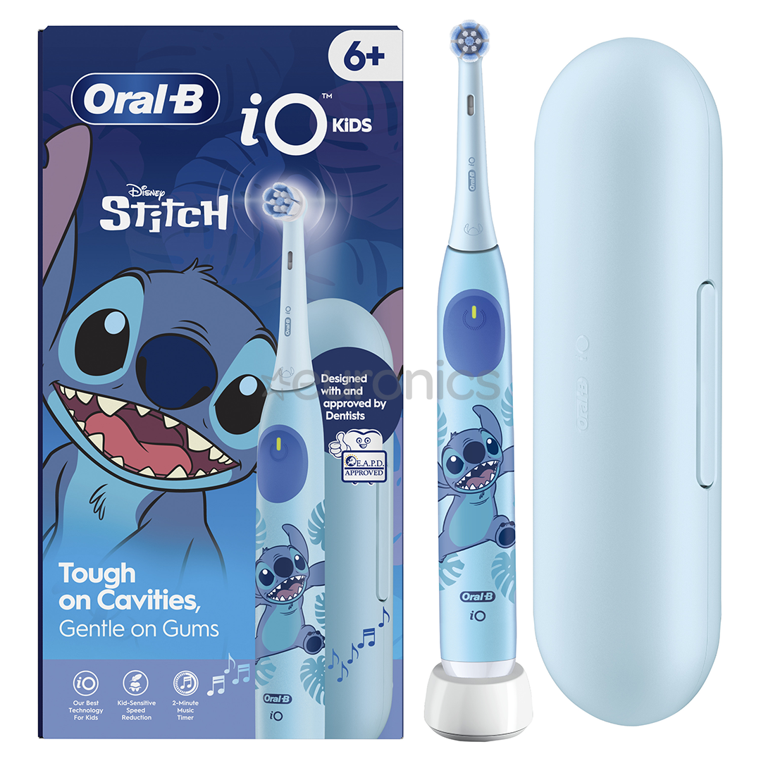 Braun Oral-B iO Kids, Disney, Stitch, zila - Elektriskā zobu birste + ceļojuma futrālis